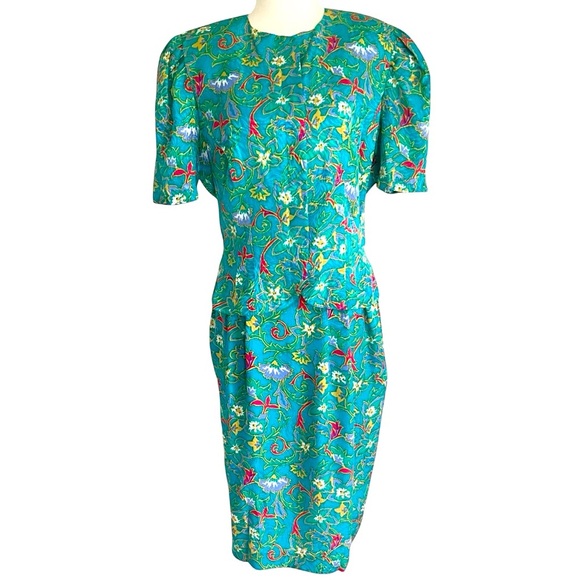 Adrianna Papell Dresses & Skirts - Vintage 🌸 Adrianna Papell 100% Silk Skirt Suit Set Size 10 Teal Floral